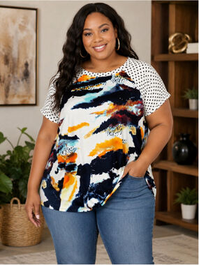 P & Rose Short Sleeve Tee Women’s Plus 1X White Multicolor